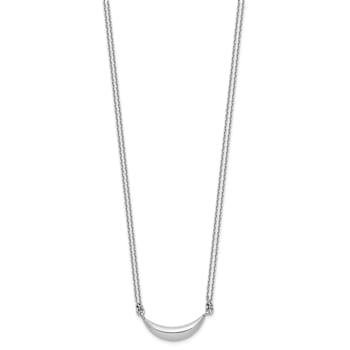 Rhodium Over Sterling Silver Curved Bar 2-Strand with 2-inch Extension Necklace