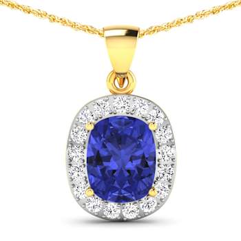 3.10ctw 14K Yellow Gold Tanzanite and White Diamond Pendant with 18 inch
Cable Chain