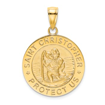 14k Yellow Gold Polished and Satin Saint Christopher Medal Charm