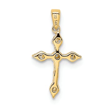 14k Yellow Gold and Rhodium Over 14k Yellow Gold Diamond Cross Pendant