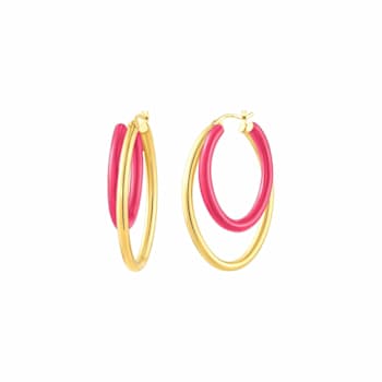 14K Gold Over Sterling Silver Double Oval Enamel Hoops in Pink