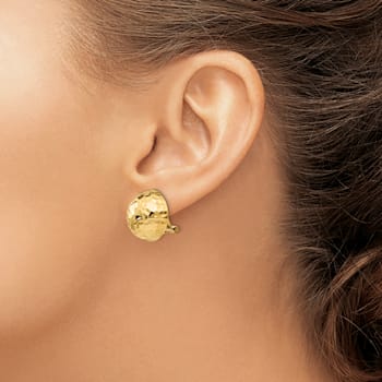 14k Yellow Gold Omega Clip 16mm Hammered Non-Pierced Stud Earrings