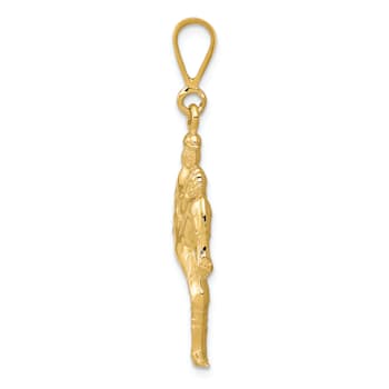 14k Yellow Gold 3D Polished and Textured Pitcher Baseball pendant