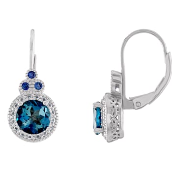 Sterling Silver Round London Blue Topaz and Lab Created Sapphire
Leverback Earrings 2.20ctw