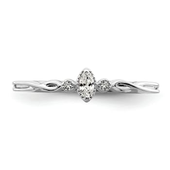 Rhodium Over 14K Gold Petite Beaded Edge Marquise Diamond Ring 0.09ctw