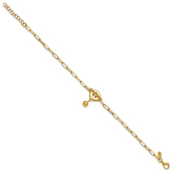 18K Yellow Gold Over Sterling Silver Circle Charm with Fancy Link Bracelet