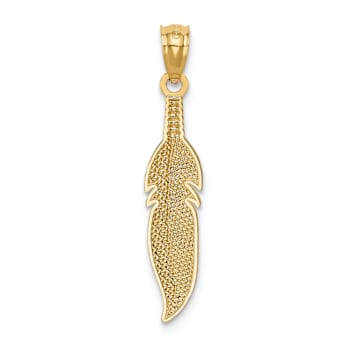 14k Yellow Gold Polished and Textured Feather Pendant