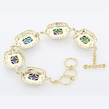 Multi-Color Blended Turquoise and Filigree Toggle Bracelet In 18K Gold
Over Sterling Silver