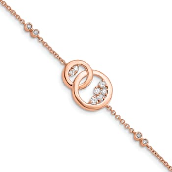14k Rose Gold Diamond Double Circle with Star Dangle Bracelet