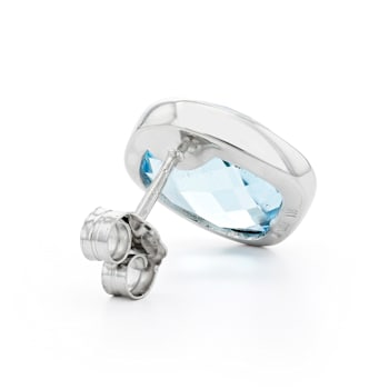 Large Blue Topaz Square Cushion Stud Earrings In Sterling Silver