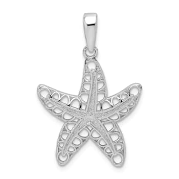 Rhodium Over Sterling Silver Polished Cut-out Starfish Pendant