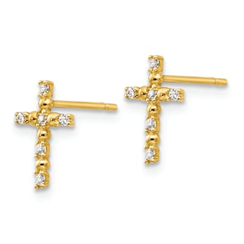 14k Yellow Gold Children's Cubic Zirconia Cross Stud Earrings
