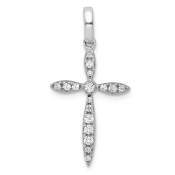 Rhodium Over 14k White Gold Diamond Cross Pendant