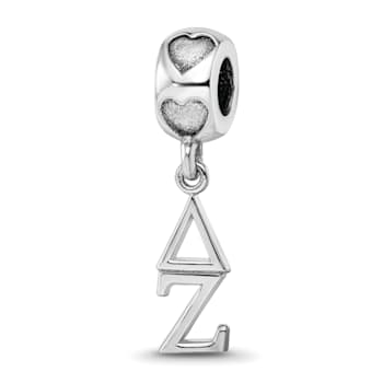 Rhodium Over Sterling Silver LogoArt Delta Zeta Vertical Letters on
Heart Bead