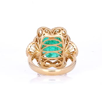 7.96 Ctw Emerald and 0.86 Ctw White Diamond Ring in 14K YG