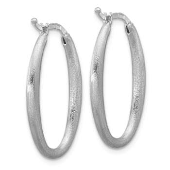 Rhodium Over Sterling Silver Brushed Oval Hoop Earrings