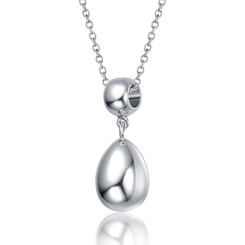 Double Bead Drop Pendant Necklace In Rhodium Over Brass