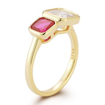 Rachel Zoe Pink and White CZ Two-Stone Ring in 14K Gold Over Sterling Silver