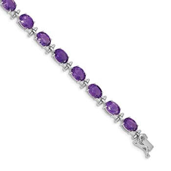 Rhodium Over 14k White Gold Amethyst Bracelet