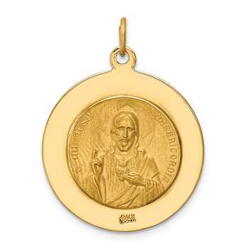 14k Yellow Gold Satin Solid Large Queen Of Holy Scapular Reversible
Medal Pendant