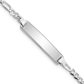 Rhodium Over 14k White Gold Figaro Link ID Bracelet