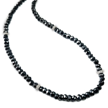 Black Spinel and Diamond Washer Sterling Silver Necklace 75.00ctw