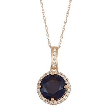 Round Blue Lab Created Sapphire 10K Yellow Gold Halo Pendant 3.05ctw