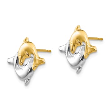 14K Two-tone Gold with Rhodium Dolphin Post Earrings