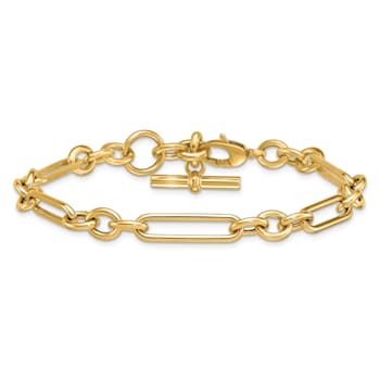 14K Yellow Gold Paperclip and Round Link 8 inch Toggle Bracelet
