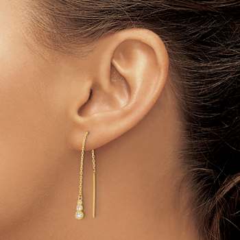 14k Yellow Gold Polished Cubic Zirconia Threader Earrings