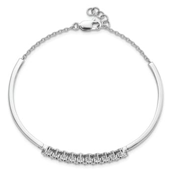 Rhodium Over 14k White Gold Diamond Bangle Bracelet
