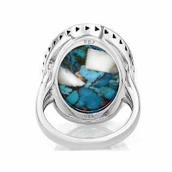 Turquoise And Spiny Oyster Shell Ring In Sterling Silver