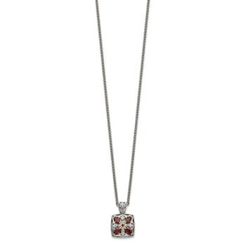Sterling Silver Antiqued with 14K Accent Diamond and Garnet Necklace