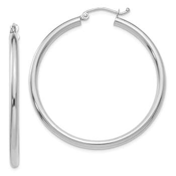 Rhodium Over 14k White Gold Polished 1 9/16" Tube Hoop Earrings