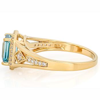 Blue Zircon And White Zircon Rectangular Octagonal Ring In 18K Gold Over
Sterling Silver 1.84ctw