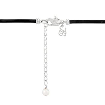 6-9.5mm Round White Freshwater Pearl Black Leather Lariat Necklace with
Sterling Silver Clasp