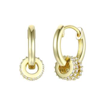 CZ Inside-Out Hoop Earrings In 14K Gold Over Brass