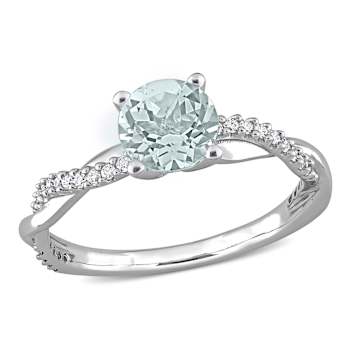 Aquamarine and Diamond 14K White Gold Crossover Ring 1.15ctw