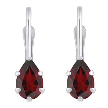 6x4mm Pear Shape Garnet Rhodium Over 10k White Gold Drop Earrings