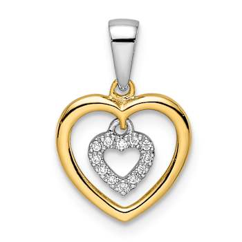 14K Two-tone Gold  Diamond Heart Dangle Pendant