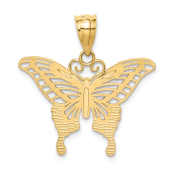 14k Two-tone Gold  Diamond-Cut Butterfly Pendant