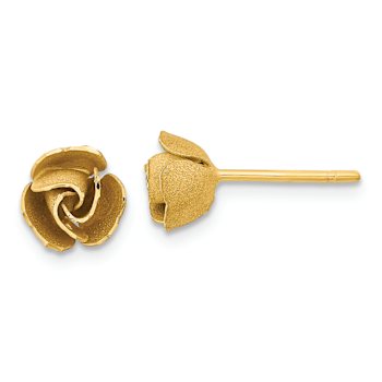 14k Yellow Gold Satin Finish and Diamond-Cut 7.5mm Rose Stud Earrings