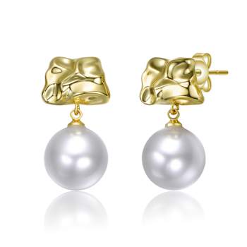 Pear Shape Pearl Simulant Drop Earrings In 14K Gold Over Brass