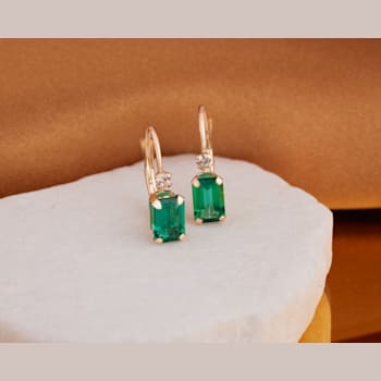 Green Lab Created Emerald 10K Yellow Gold Dangle Earrings 1.10ctw