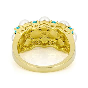 Turquoise And Cultured Seed Pearl Band Ring In 18K Gold Over Sterling Silver