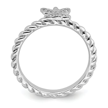 Sterling Silver Stackable Expressions Polished Diamond Angel Ring 0.035ctw