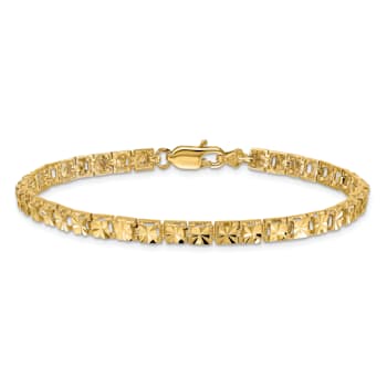 14k Yellow Gold Diamond-Cut Fancy Link Bracelet