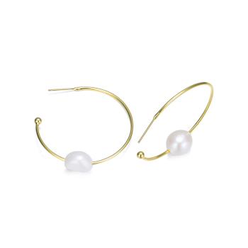 Freshwater Pearl Pear Shape Hoop Earrings In 14K Gold Over Sterling Silver