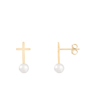 White Cultured Freshwater Pearl 14k Yellow Gold Earrings 5-5.5mm