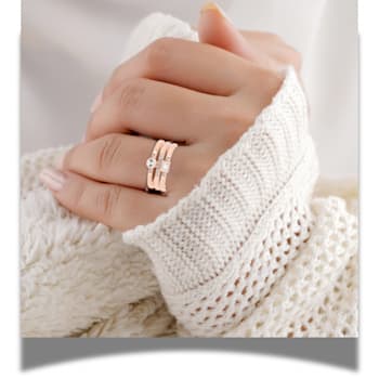 White Sapphire Stacked Ring 14K Rose Gold Over Sterling Silver Multi
Shape Ring